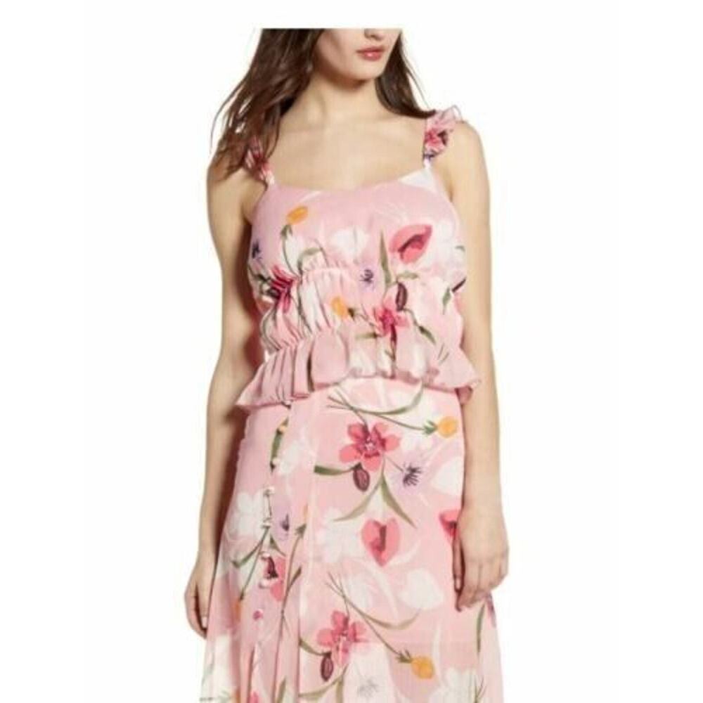 Leith Women's Floral Ruffle Crop Tank Top Pink Floral 3X MSRP $49
